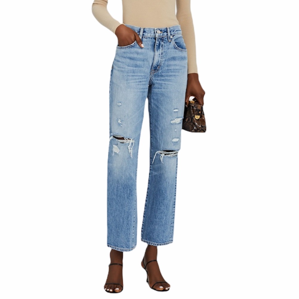 SLVRLAKE Sophie Straight Leg Jeans Distressed Light Wash Womens 32